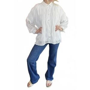 NEW KLD. SIGNATURE oversized button down blouse in white
